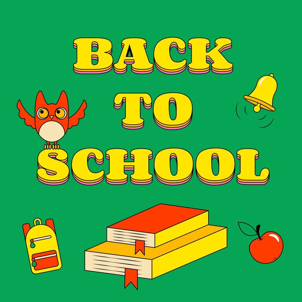 Green Back to School Banner in Retro Groove Style vector