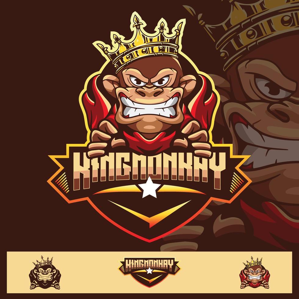 ilustración del logotipo del mono con la corona del rey, adecuada para logotipos deportivos, diseños de camisetas e identidades de productos, etc. logotipos de personajes. vector