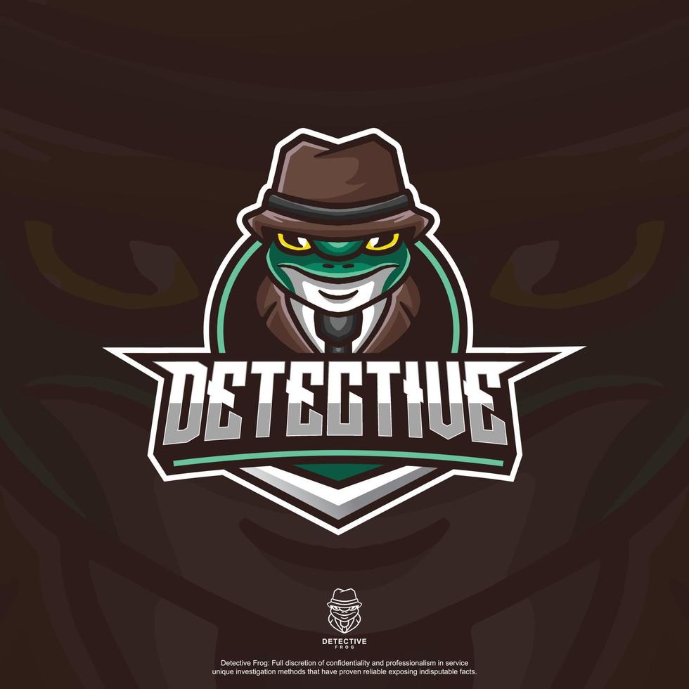 Professional logo detective frog, detective illustration of vector frog for sports team.