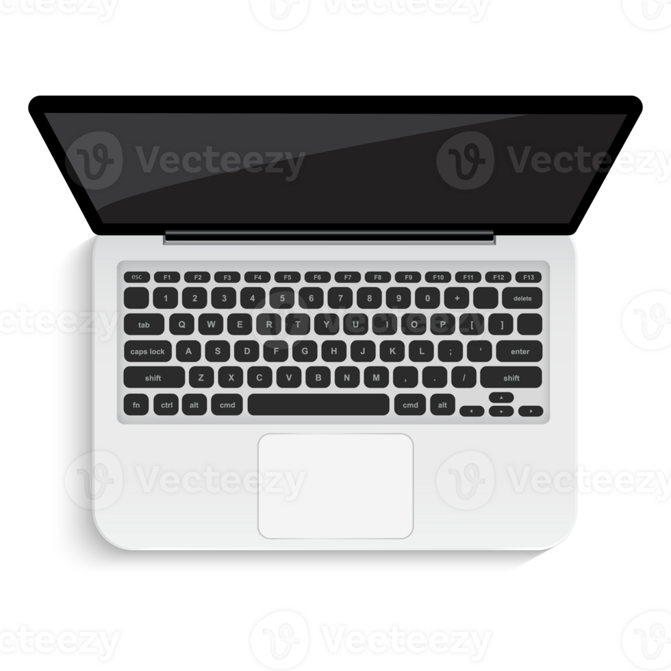 Realistic laptop illustration on blue background. Top view. Eps10 vector template. png