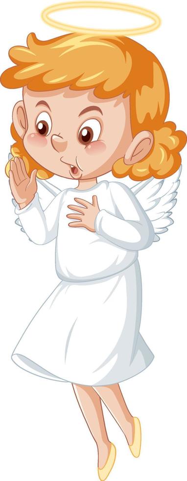 lindo personaje de dibujos animados de ángel en vestido blanco sobre fondo blanco vector