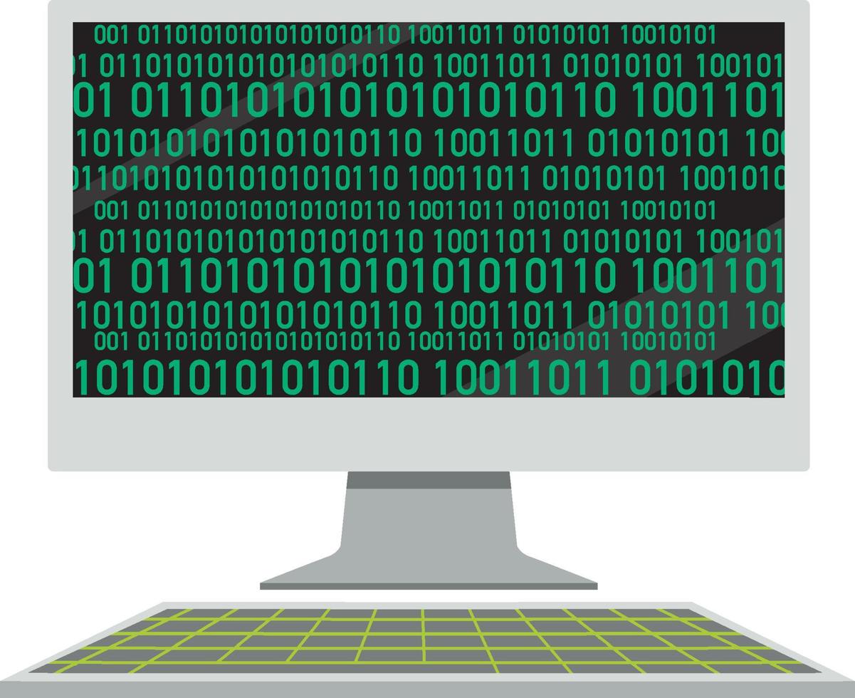 Computer with binary code screen vector