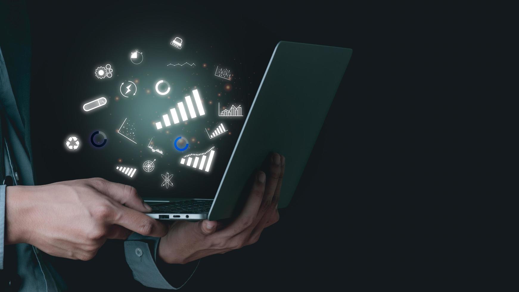 laptop computer is in the hands of  businessman. photo