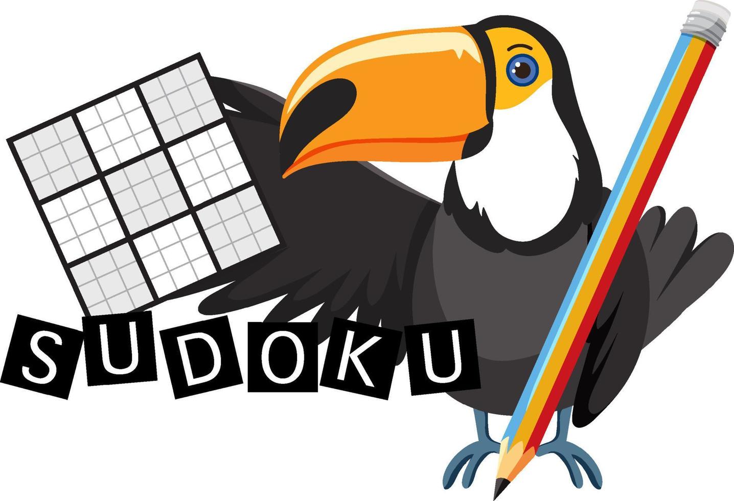 logotipo de palabra sudoku con pájaro tucán vector