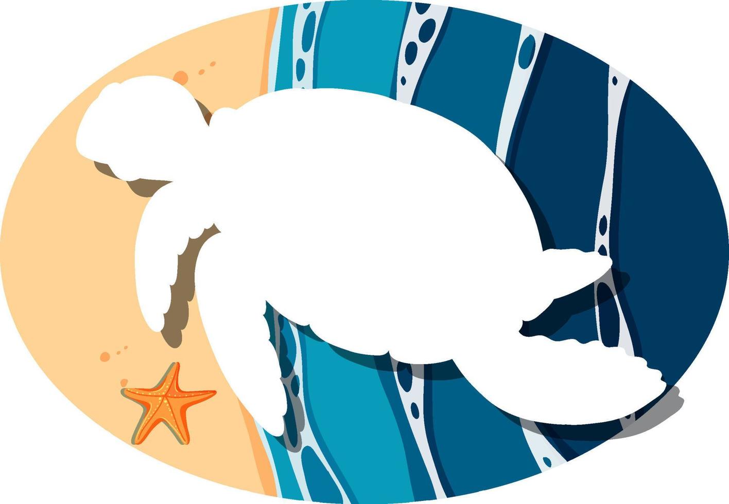 White silhouette turtle and ocean cartoon vector