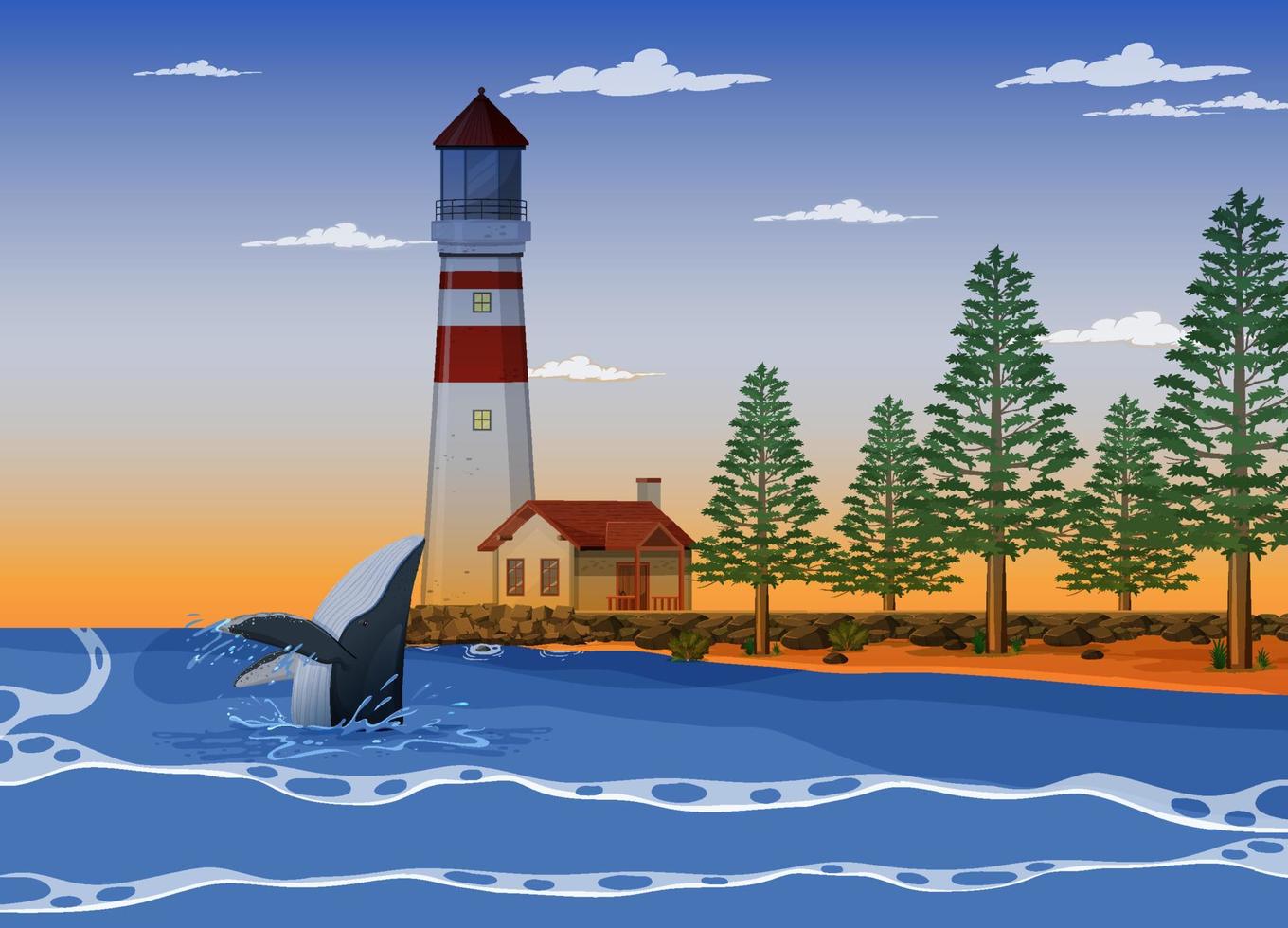 Lighthouse on the coast at dawn vector