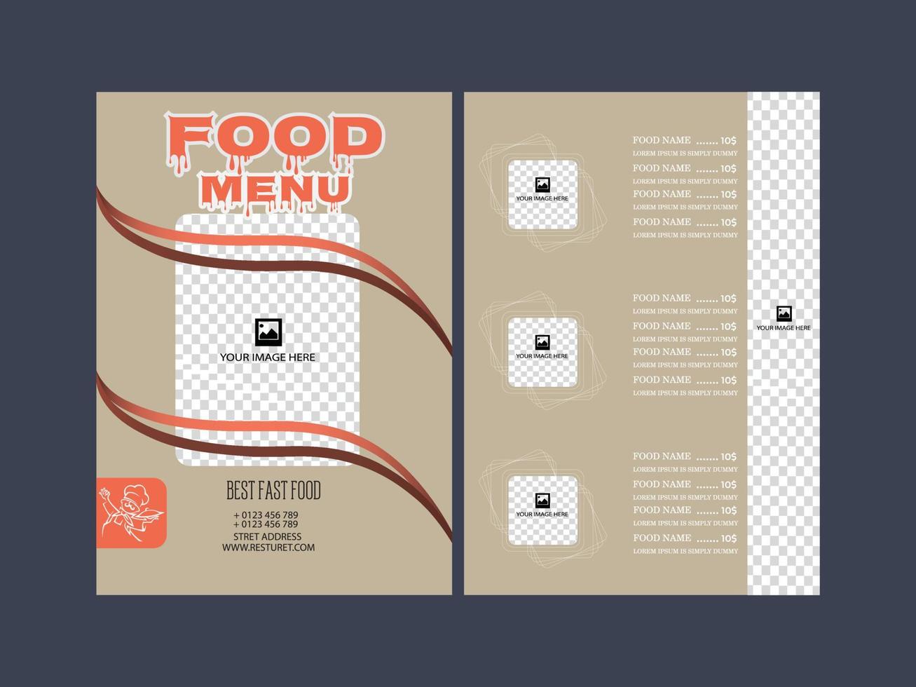 plantilla de volante de restaurante y diseño de tarjeta de menú vector