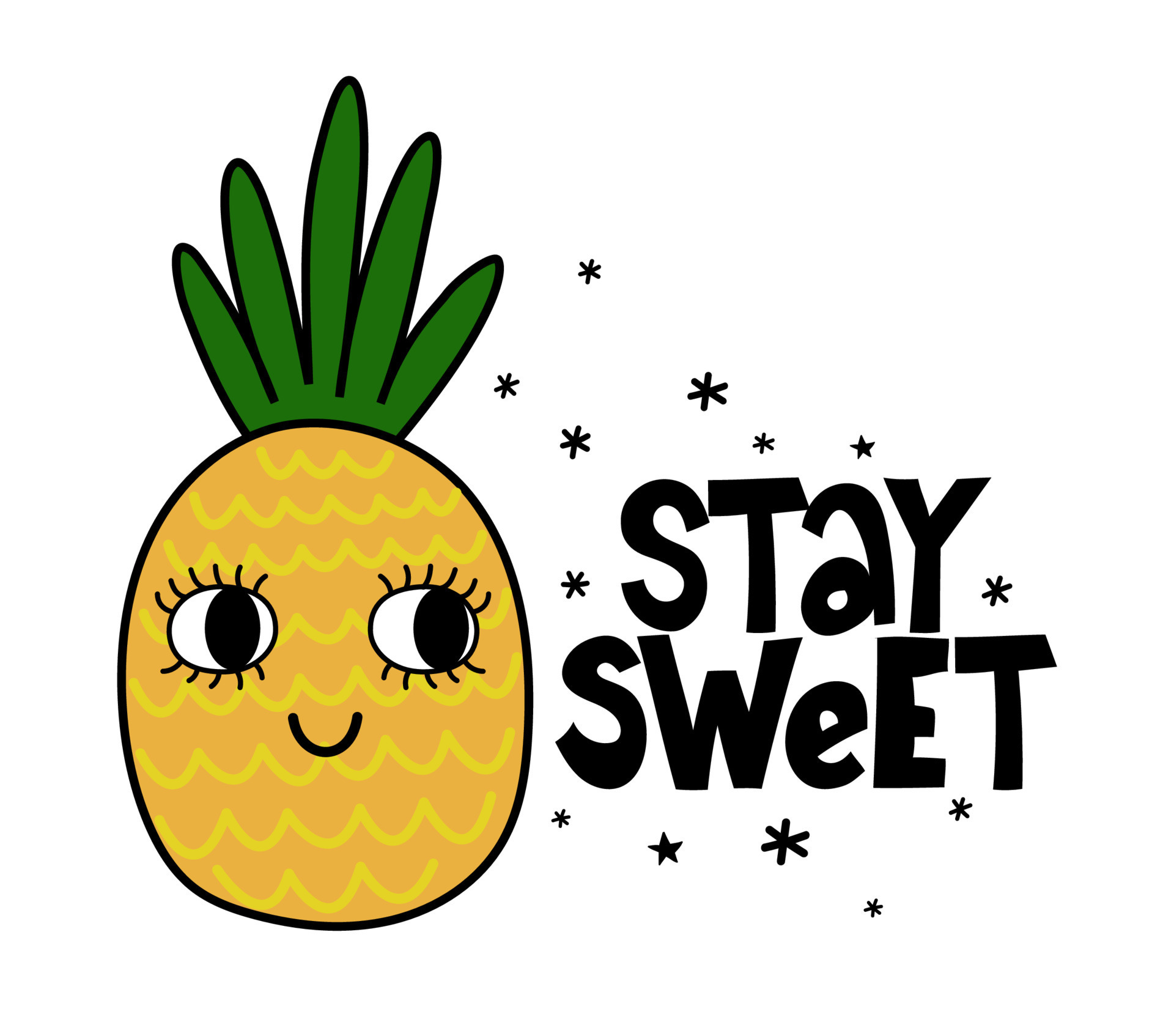 Stay sweet - pineapple fruit with lovely face Funny cartoon doodle draw. Hand drawn lettering for Valentine's Day greetings cards, invitation. Love Summer days. Summer vacation on the beach. 9377532 Vector Art Stay sweet - pineapple fruit with lovely face Funny cartoon doodle draw. Hand drawn lettering for Valentine's Day greetings cards, invitation. Love Summer days. Summer vacation on the beach. 9377532 Vector Art