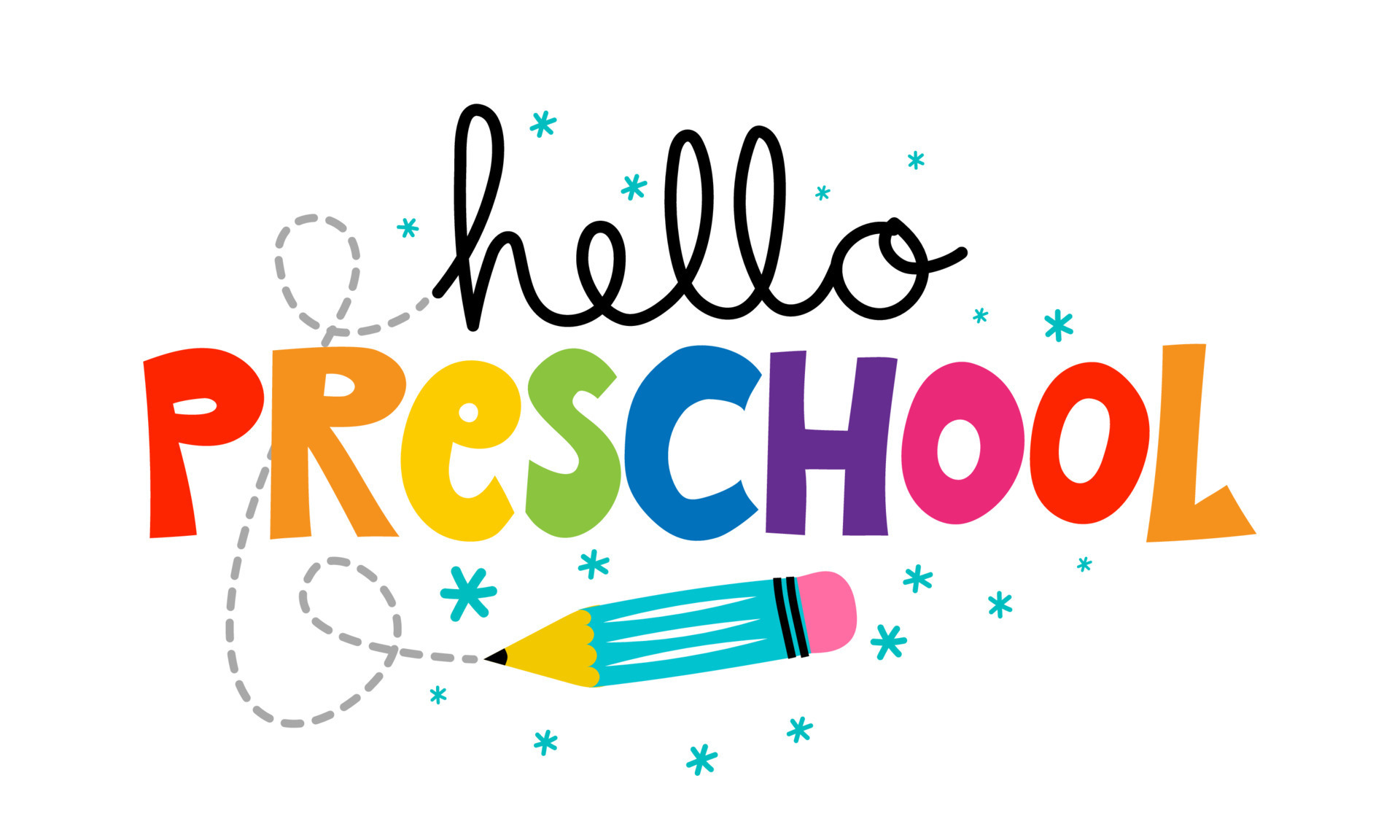 Hello Preschool with childish colorful pencil - typography ...