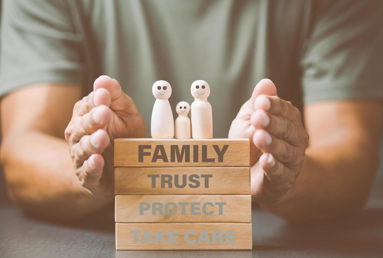 The concept of caring, protecting, protecting family members to be safe and happy. photo