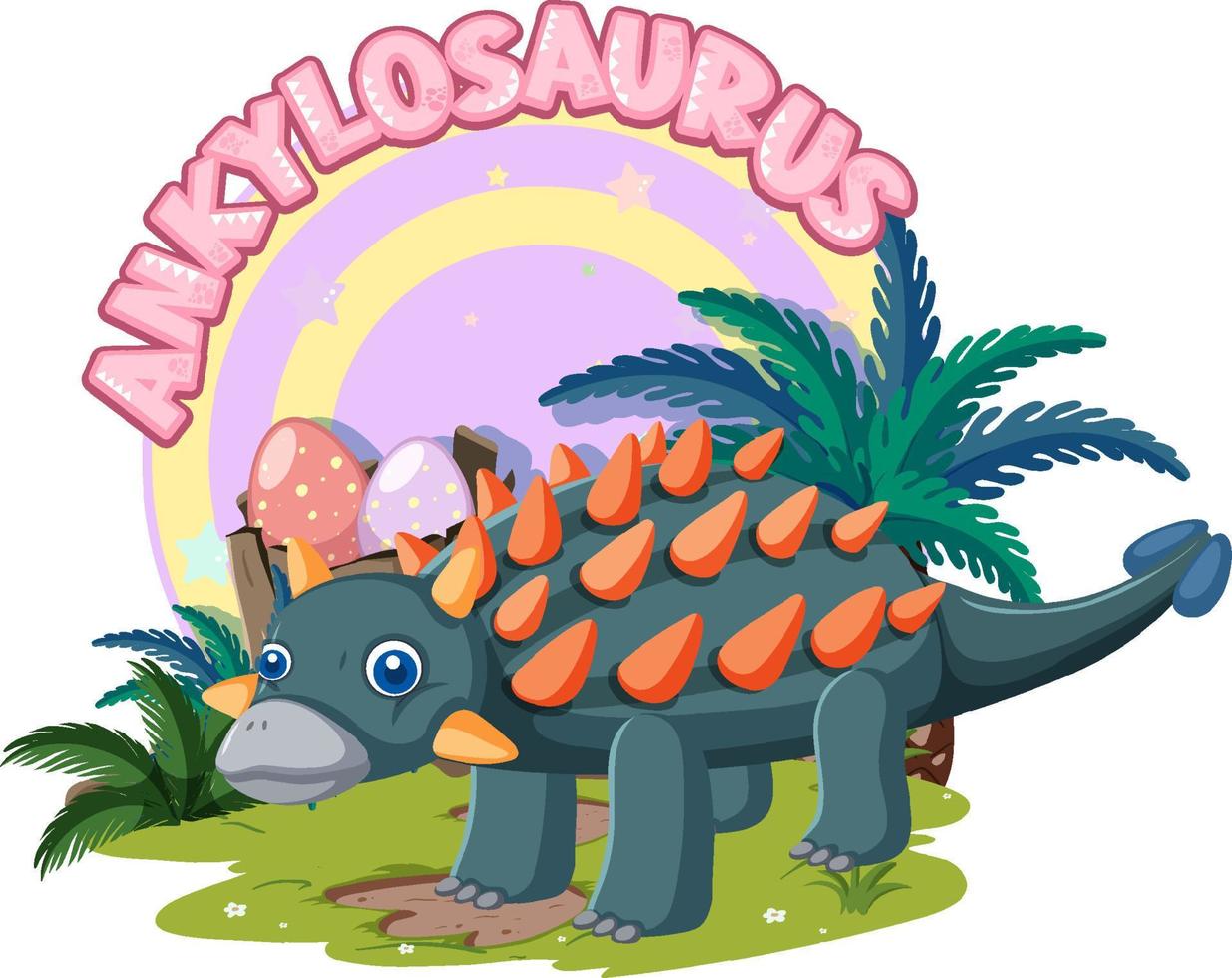 Little cute ankylosaurus dinosaur cartoon character vector