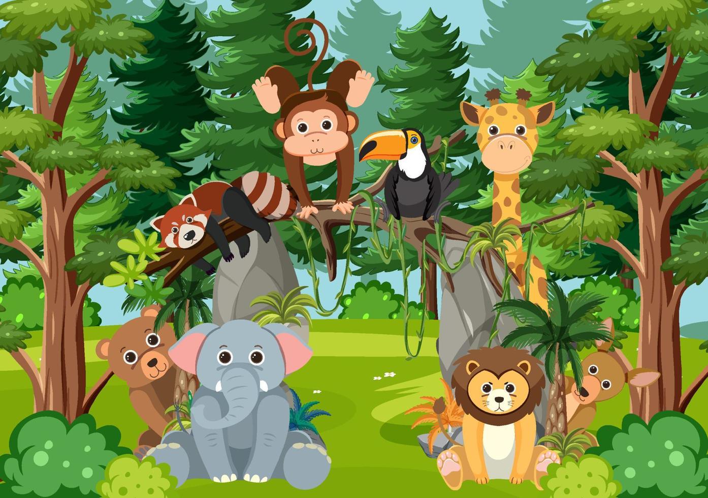 Wild animals in the forest vector
