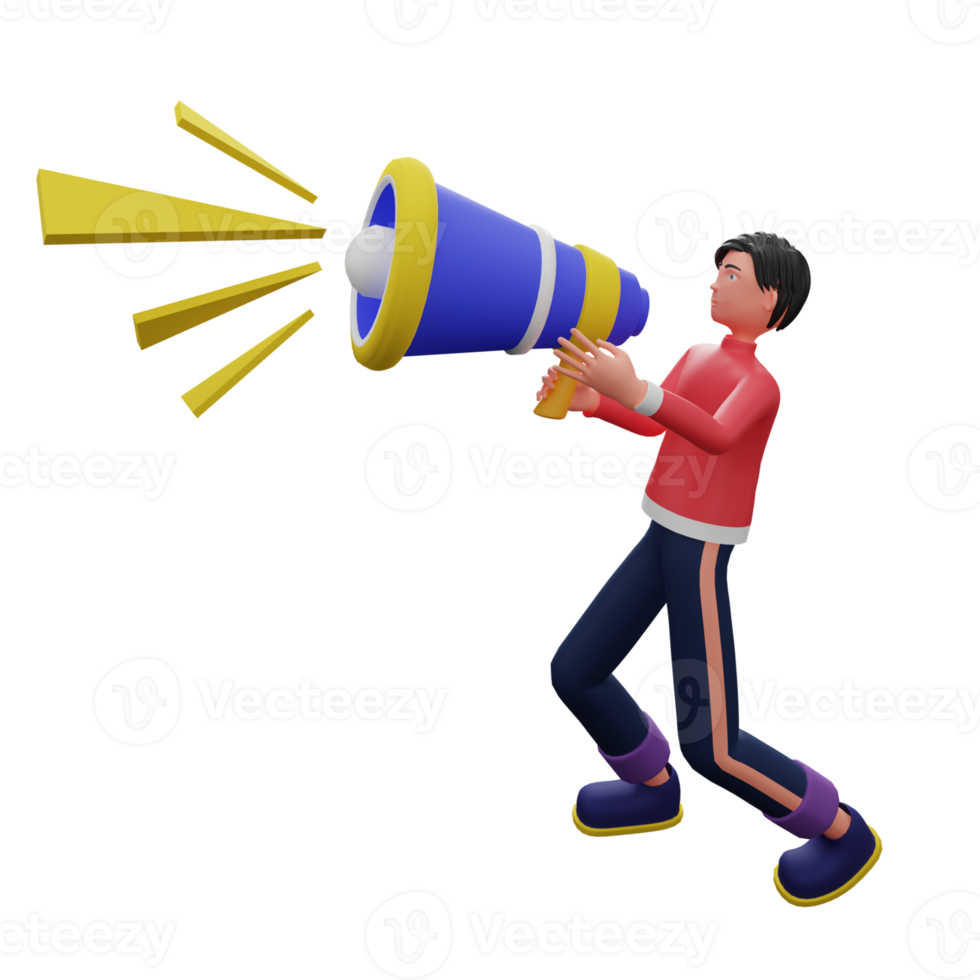 3D character illustration hold megaphone promote business with transparent background png