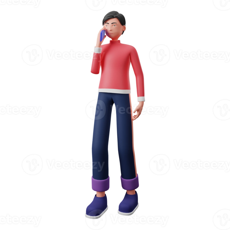 3D character talking on a phone with transparent background png
