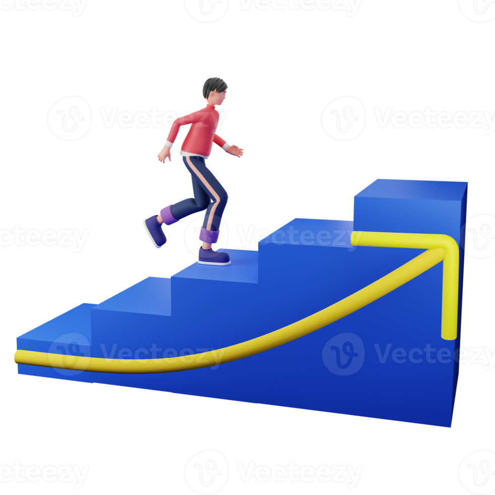 Geschäftsmannillustration des Charakters 3d, die die Schritte zum Erfolgsziel erklimmt png