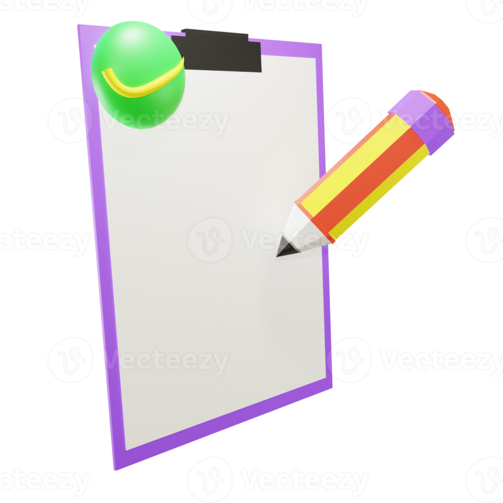 3D Checklist clipboard and pencil with transparent background png
