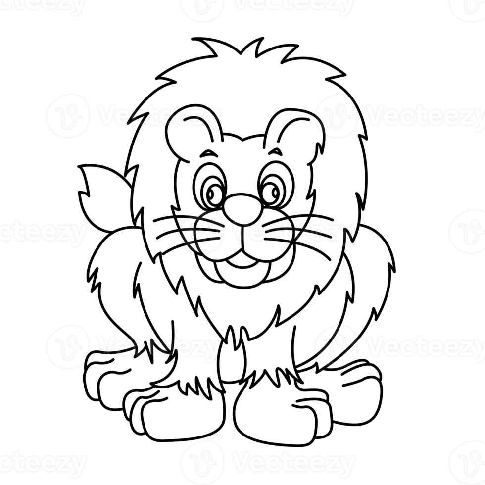 Lion outline vector cartoon design on transparent background png
