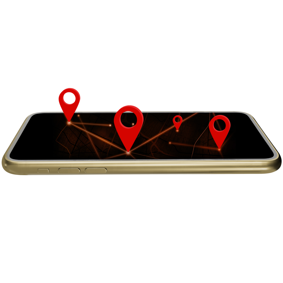 smartphone- und routen-pin-koordinaten in der kartenanwendung koordinieren pins handy-gps-kartennavigation 3d-illustration png