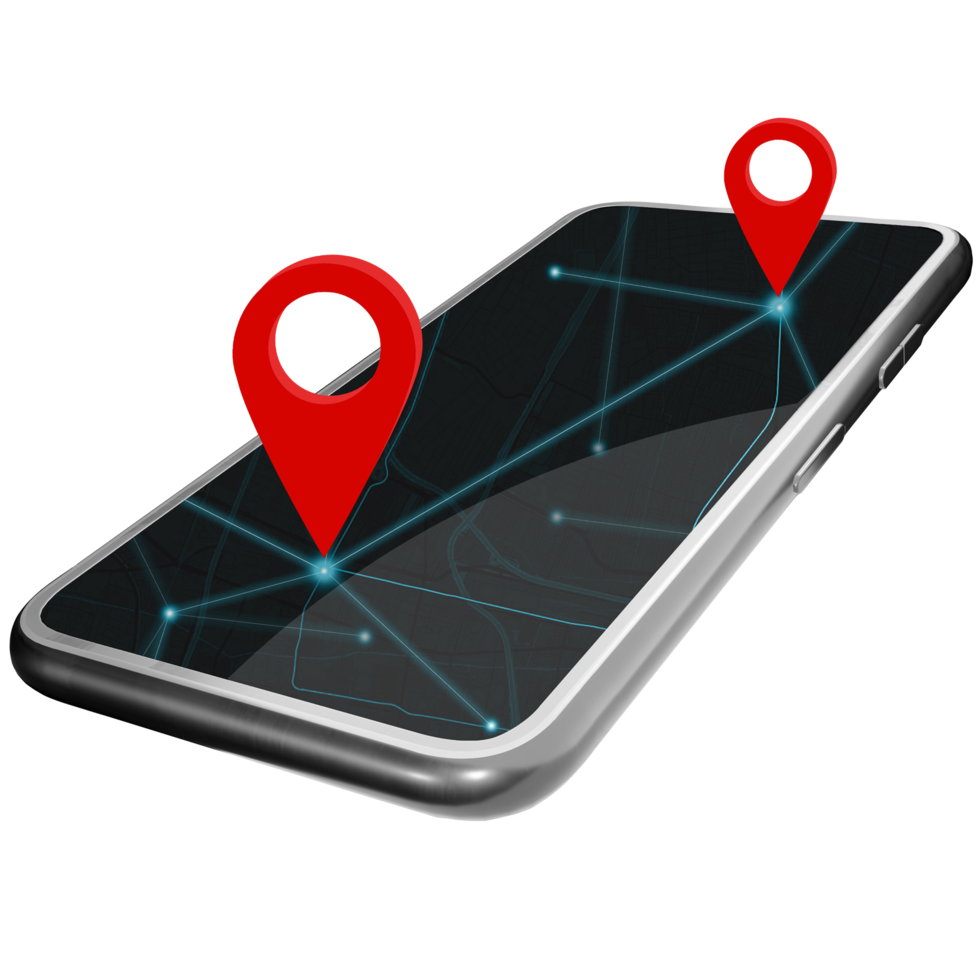 Smartphone and route pin Coordinates in the Maps application coordinate pins mobile phone gps map navigation 3d illustration png