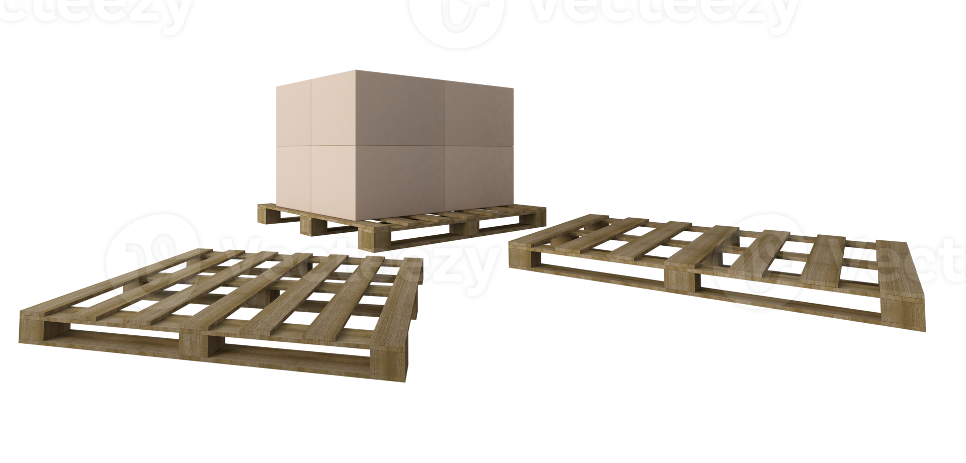 3D-rendering afbeelding van dozen op houten pallet png