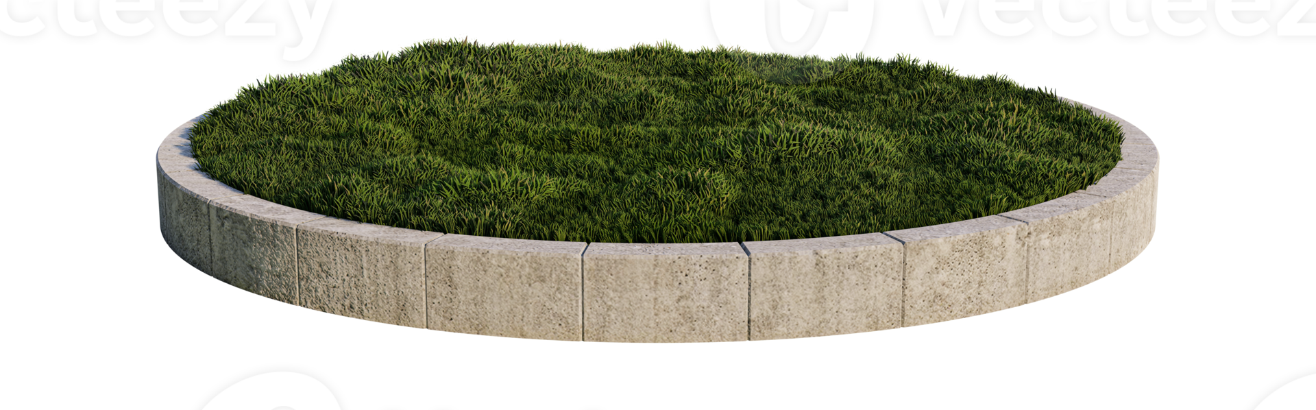 a 3d rendering image of brick edging  around grasses field png