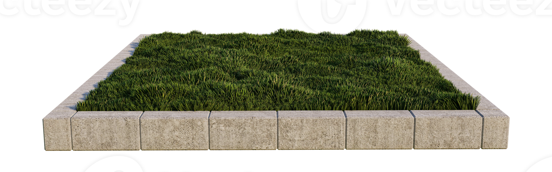 a 3d rendering image of brick edging  around grasses field png