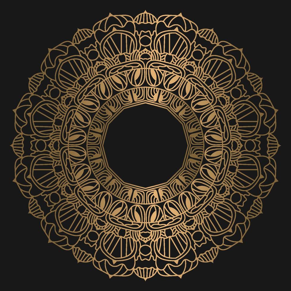 diseño de mandala ornamental de lujo en fondo de patrón arabesco de color dorado vector