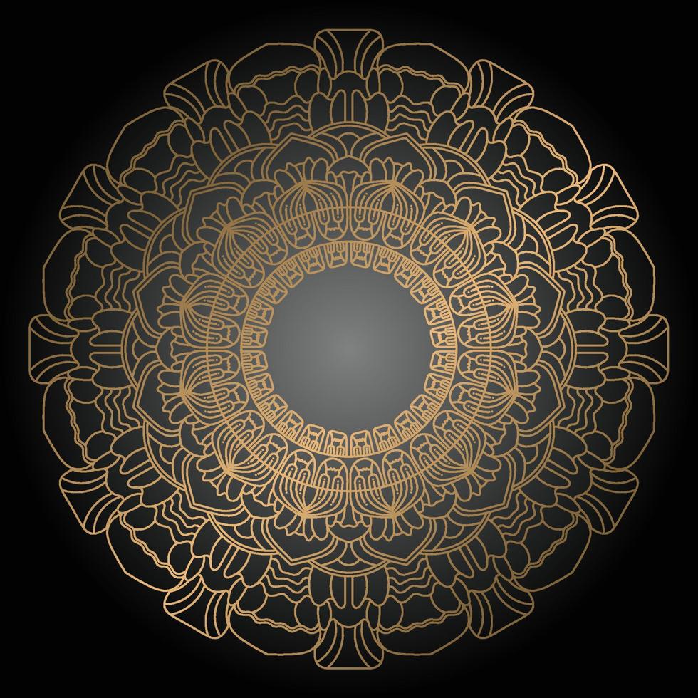 diseño de mandala ornamental de lujo en fondo de patrón arabesco de color dorado vector