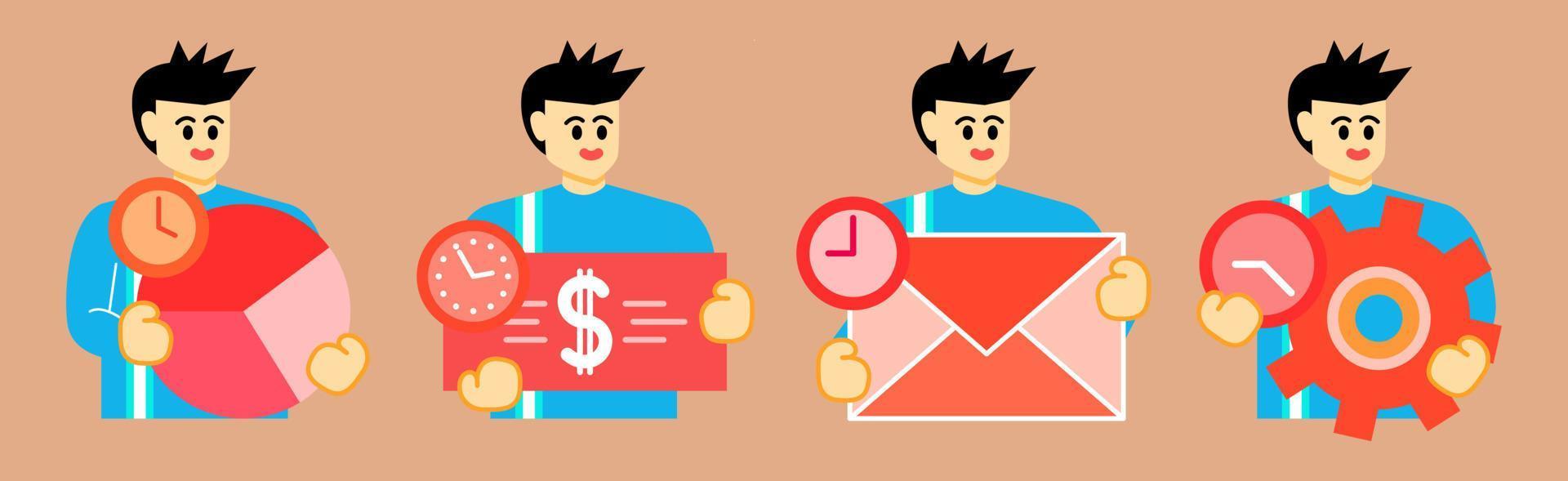 Set Business Concept illustrations. Collection of scenes with man taking part in business activities. Vector illustration