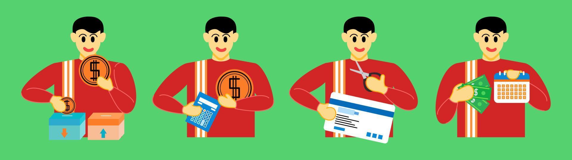 Set Business Concept illustrations. Collection of scenes with man taking part in business activities. Vector illustration