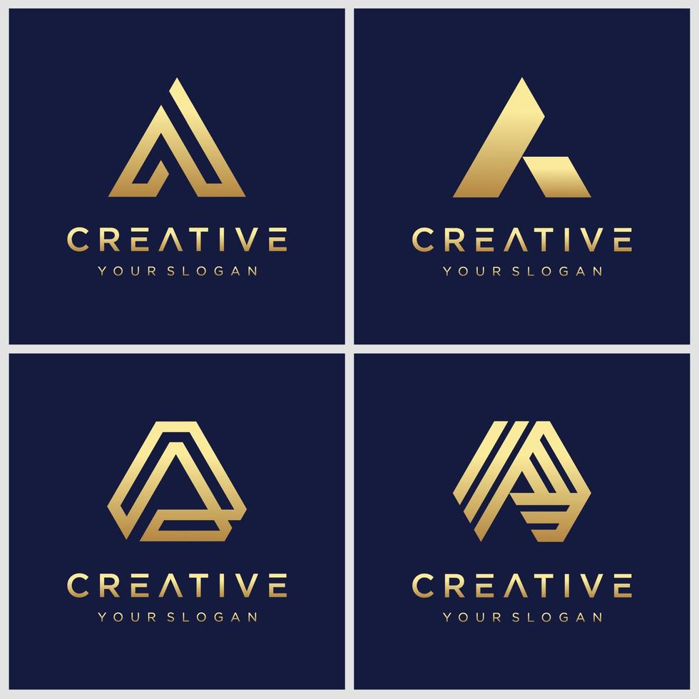 set of creative golden letter A monogram logo. vector
