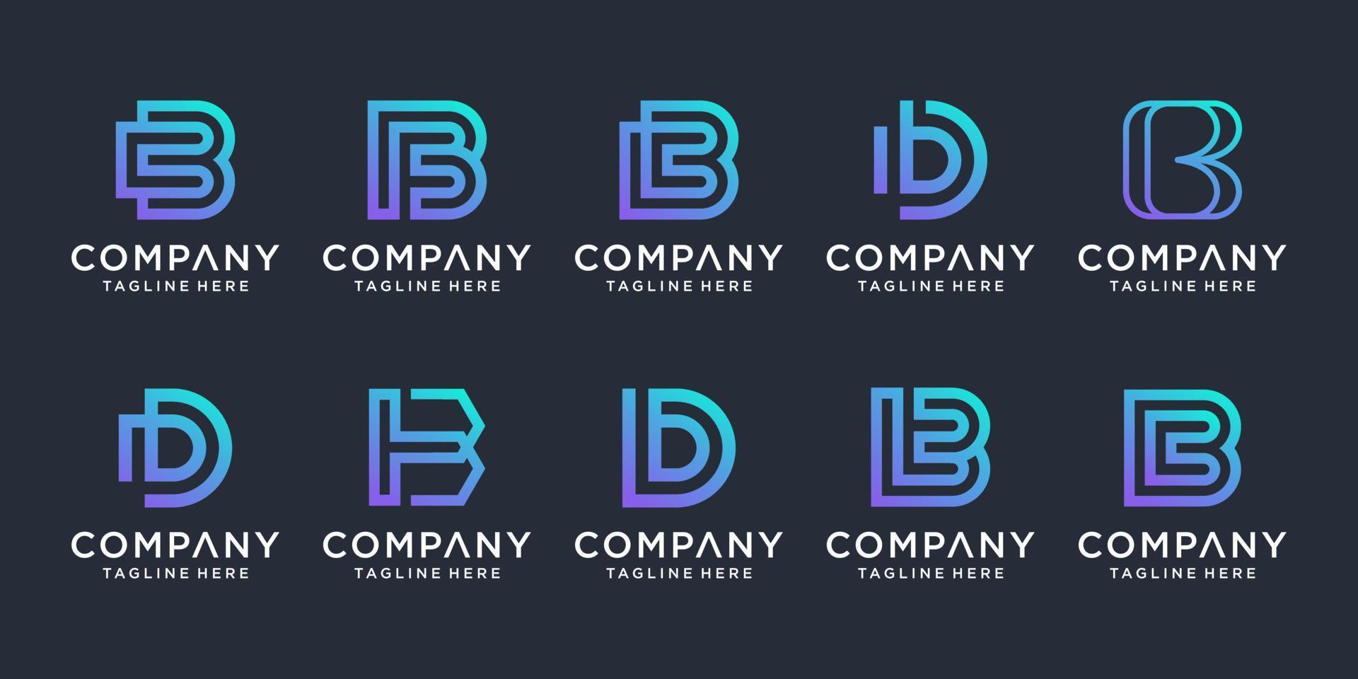 conjunto de inspiración creativa para el diseño del logotipo de la letra b. iconos para negocios de lujo, elegantes, simples. vector