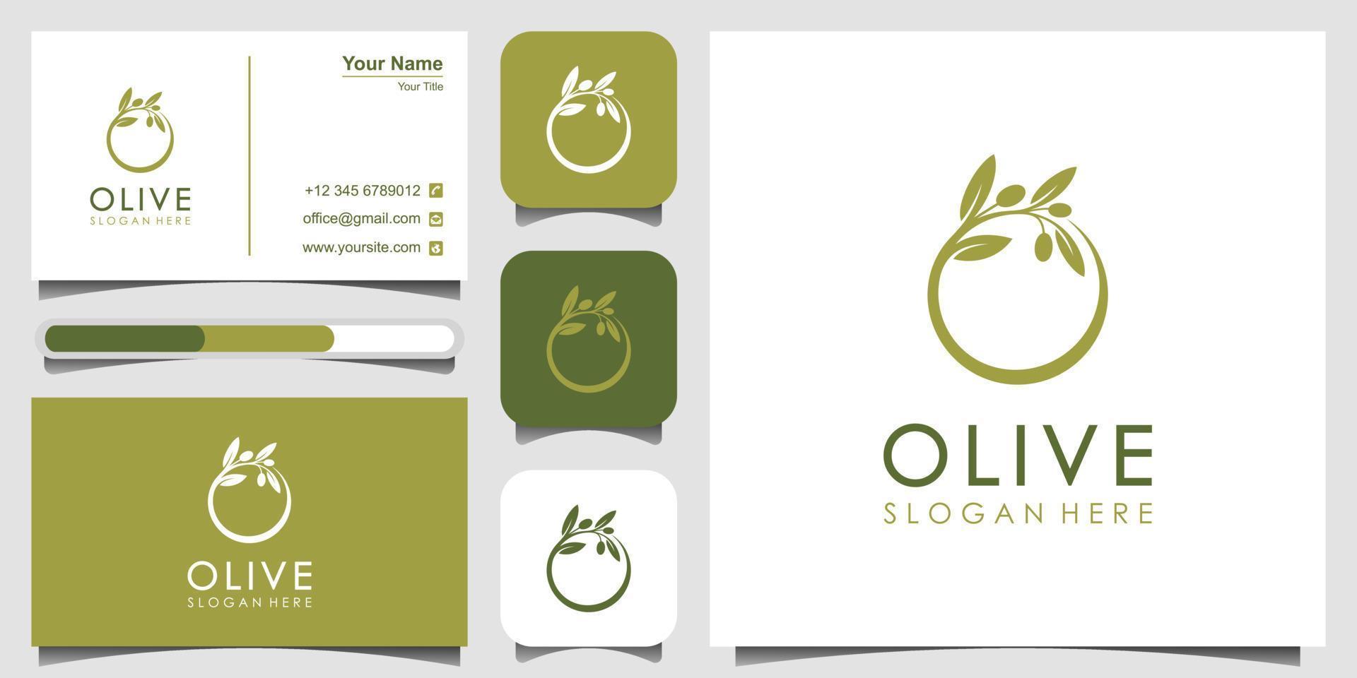 icono de vector de plantilla de logotipo de aceite de oliva y tarjetas de visita
