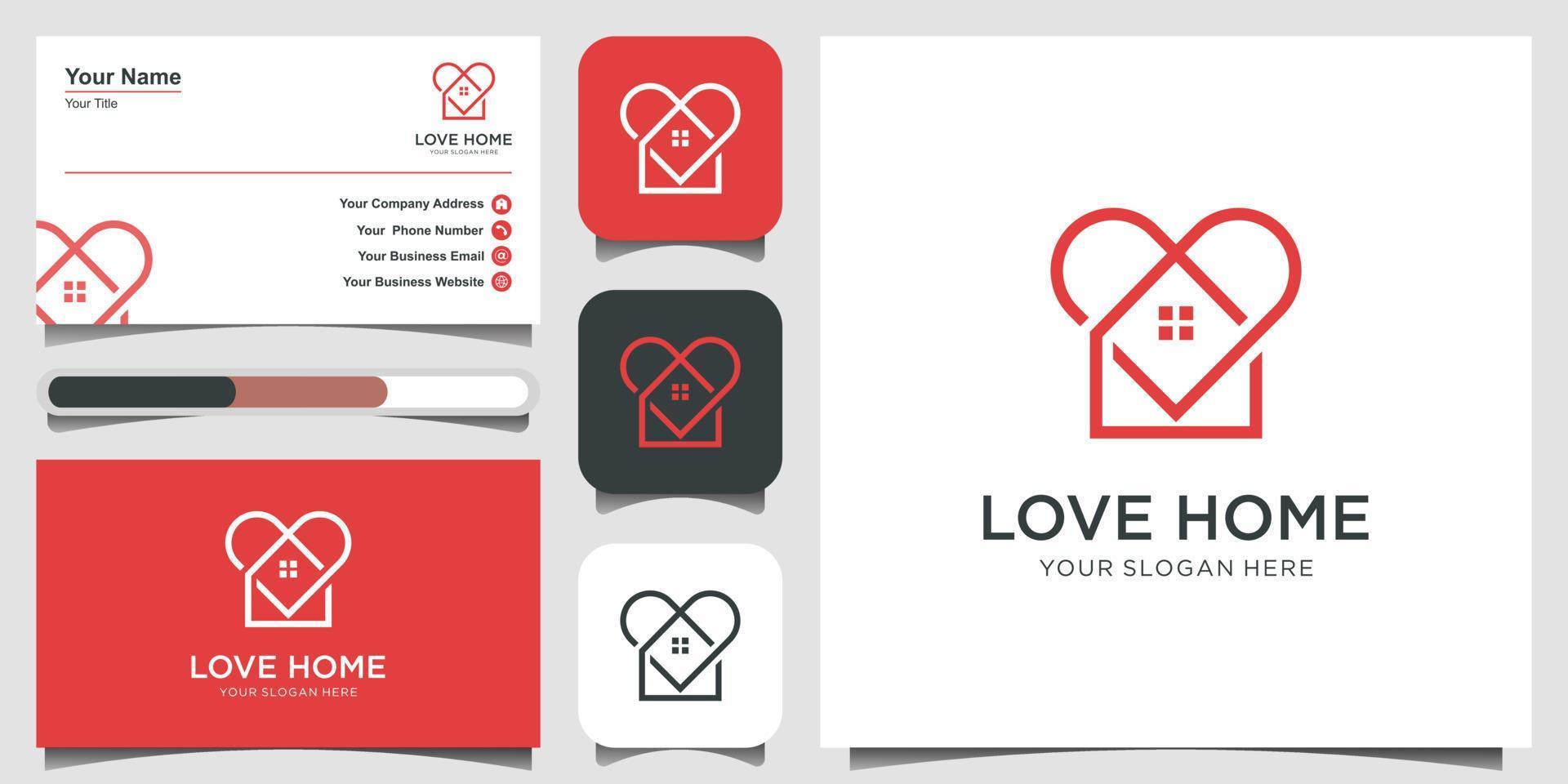 Simple icon of house and heart shape with overlapping lines . House line art shape.  logo design, icon and business card vector