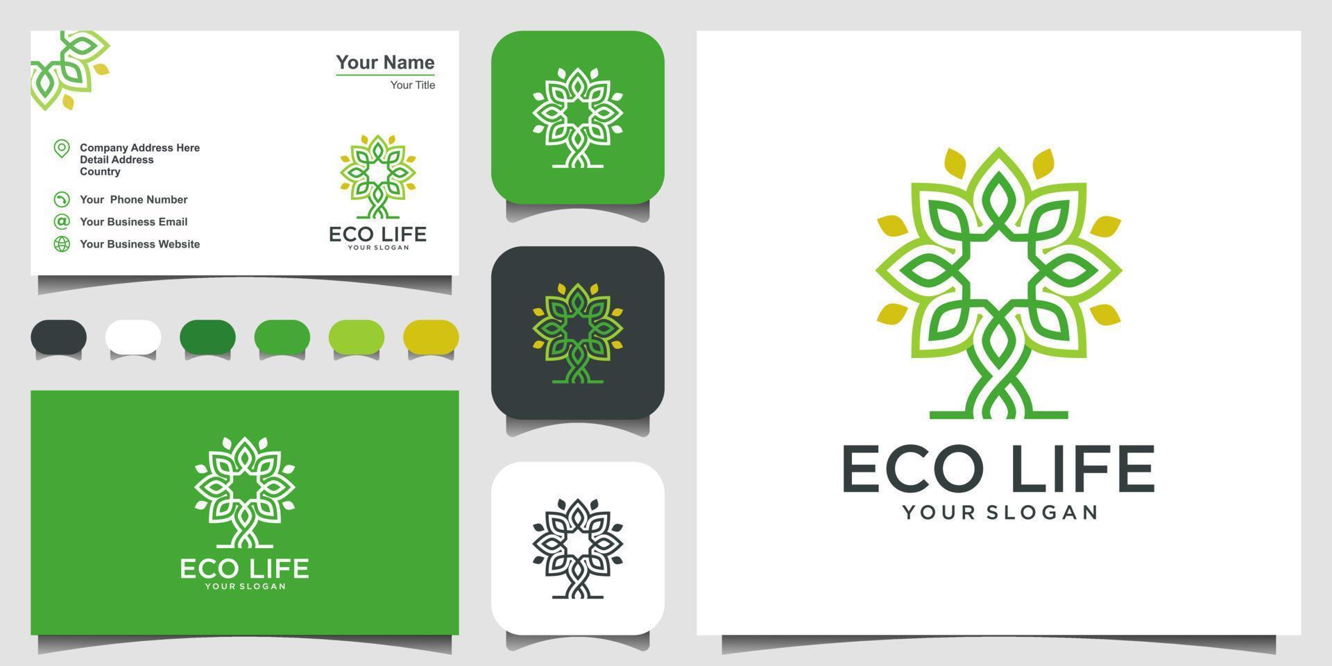 inspiración en el diseño del logotipo del vector del árbol. diseño de logotipo y tarjeta de visita
