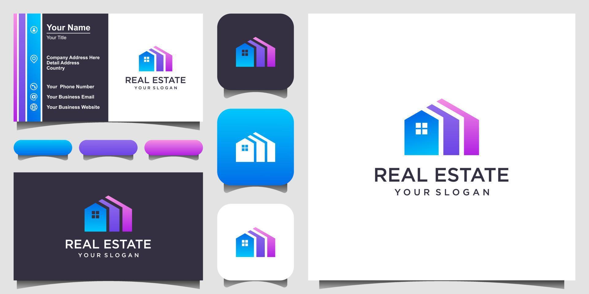 inspiración para el diseño del logotipo de construcción inmobiliaria. icono y tarjeta de visita vector