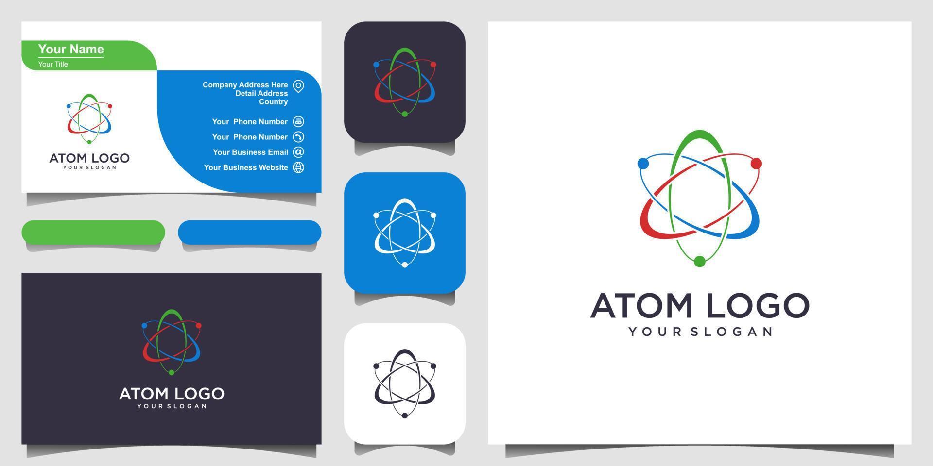 Atom icon. Vector illustration. Symbol of science, education, nuclear physics, scientific research and business card