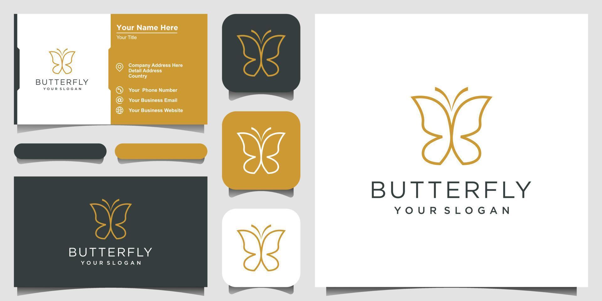 logotipo de forma de monograma de arte de línea de mariposa minimalista. belleza, estilo spa de lujo. diseño de logotipo, icono y tarjeta de visita. vector