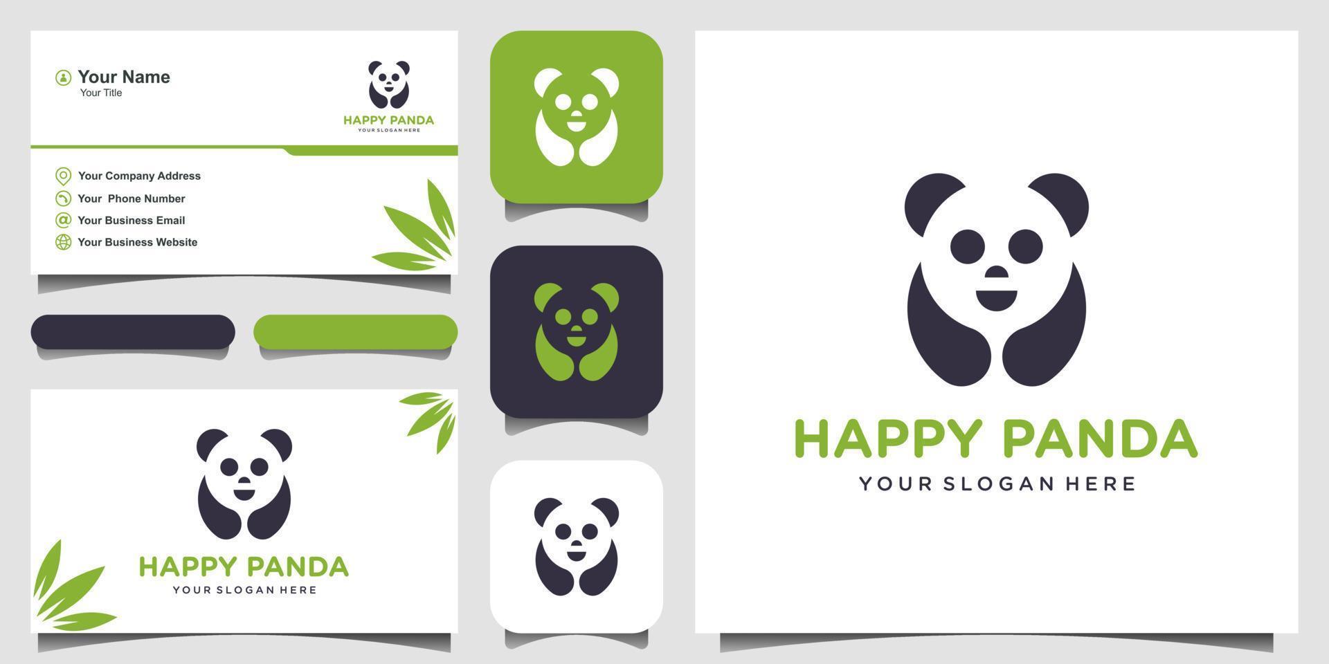 ilustración del logotipo del vector panda. cabeza de panda cara de animal sonriente. logotipo de oso chino de oso de bambú. símbolo de carnaval. linda foto. y diseño de tarjetas de presentación