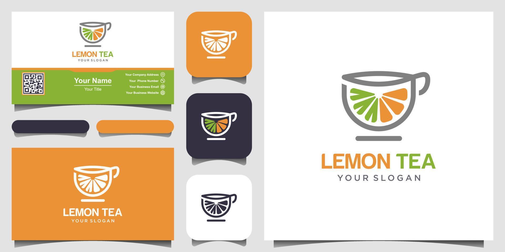 lemon and tea cup abstract vector logo and business card design