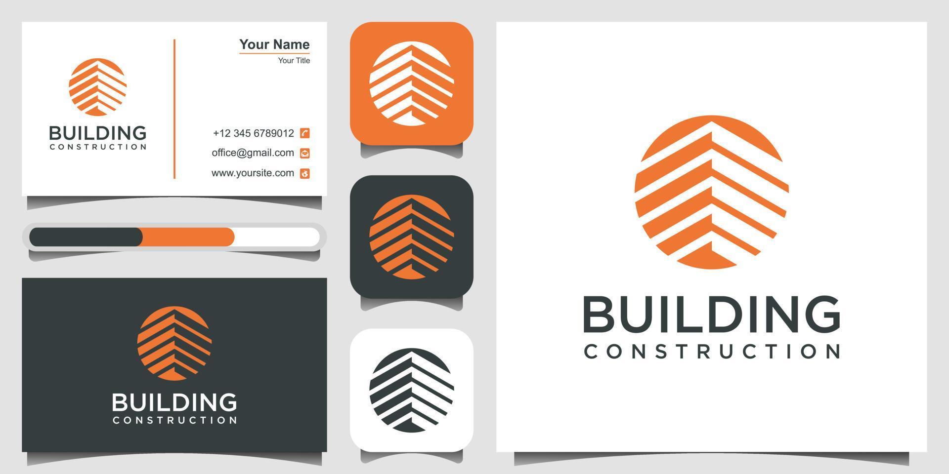 construction logo design template. building Abstract For Logo Design Inspiration. logo design, 3 favicons and business card Premium Vector. vector