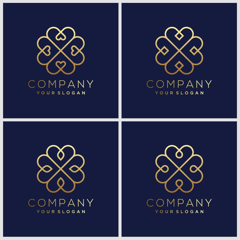 set of ornament logo design templates in trendy linear style with flowers and leaves - signs made with golden foil vector