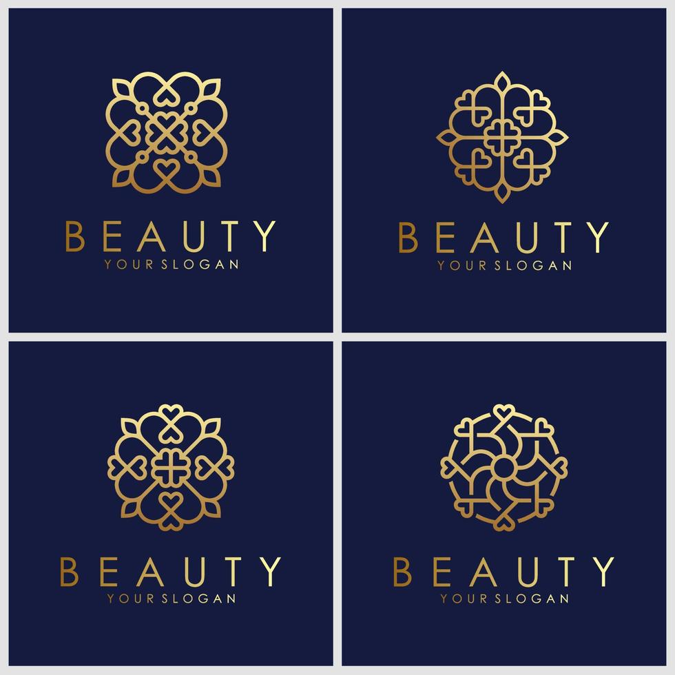 set of ornament logo design templates in trendy linear style with flowers and leaves - signs made with golden foil vector