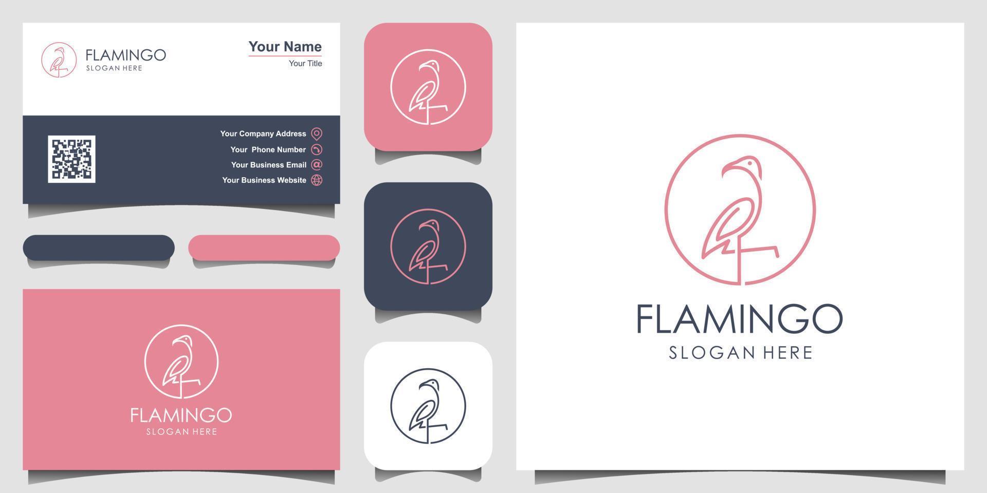 hermoso flamenco con un estilo de diseño de línea simple. diseño de logotipo y tarjeta de visita vector