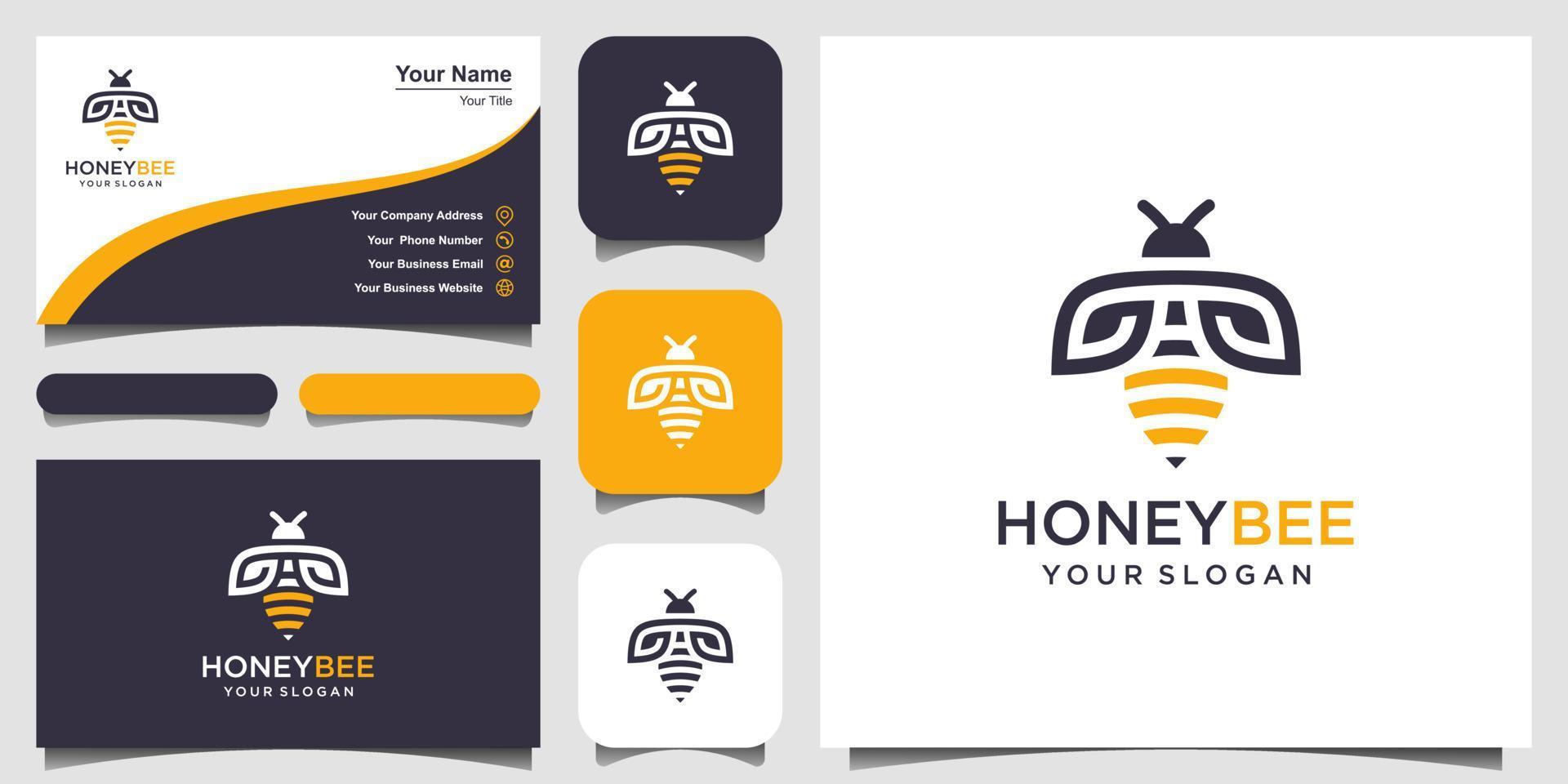 Bee honey creative vector icon symbol logo. Hard work linear logotype. logo design, icon and business card