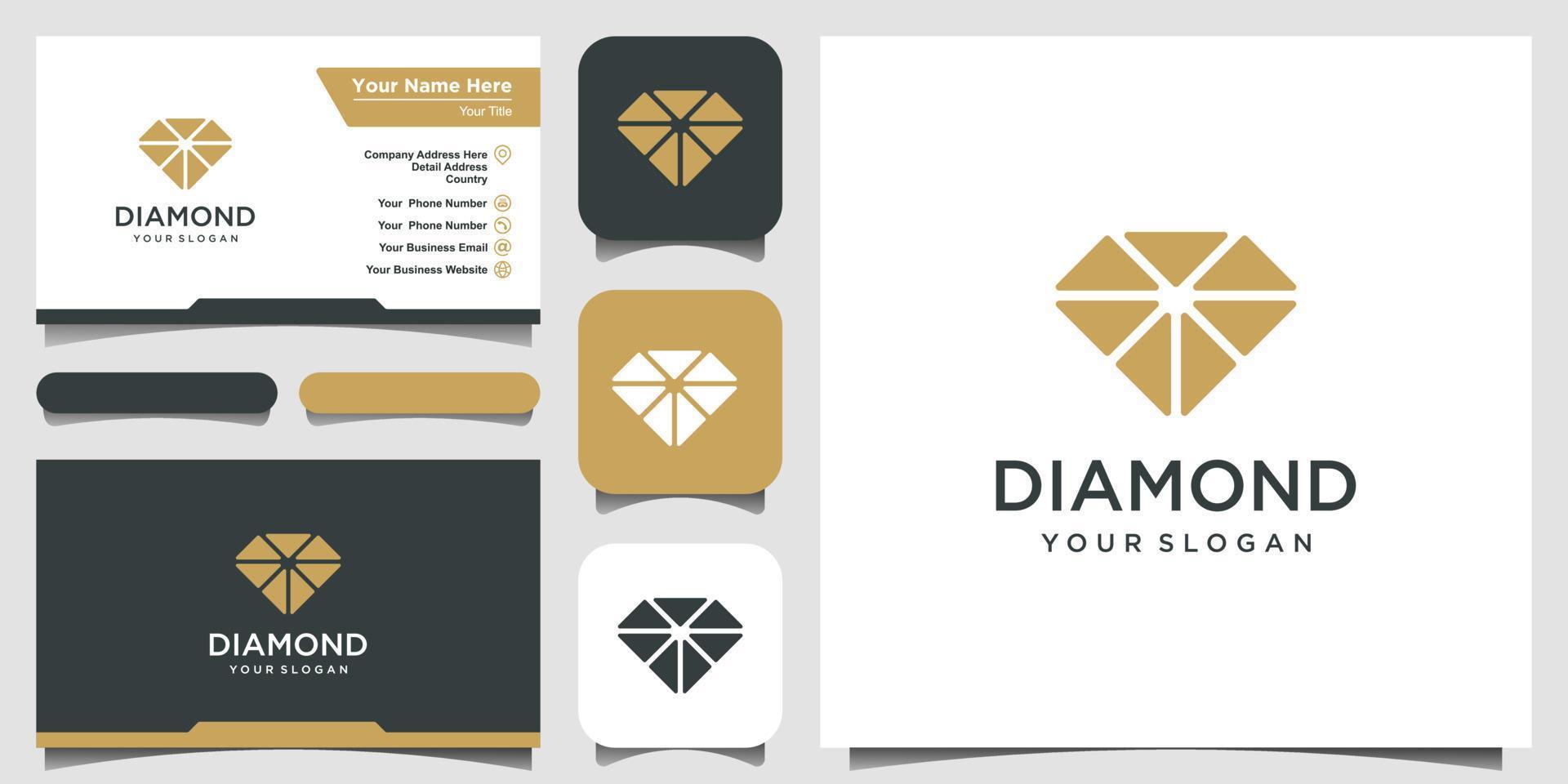 diseño de logotipo abstracto de diamante y tarjeta de visita. vector