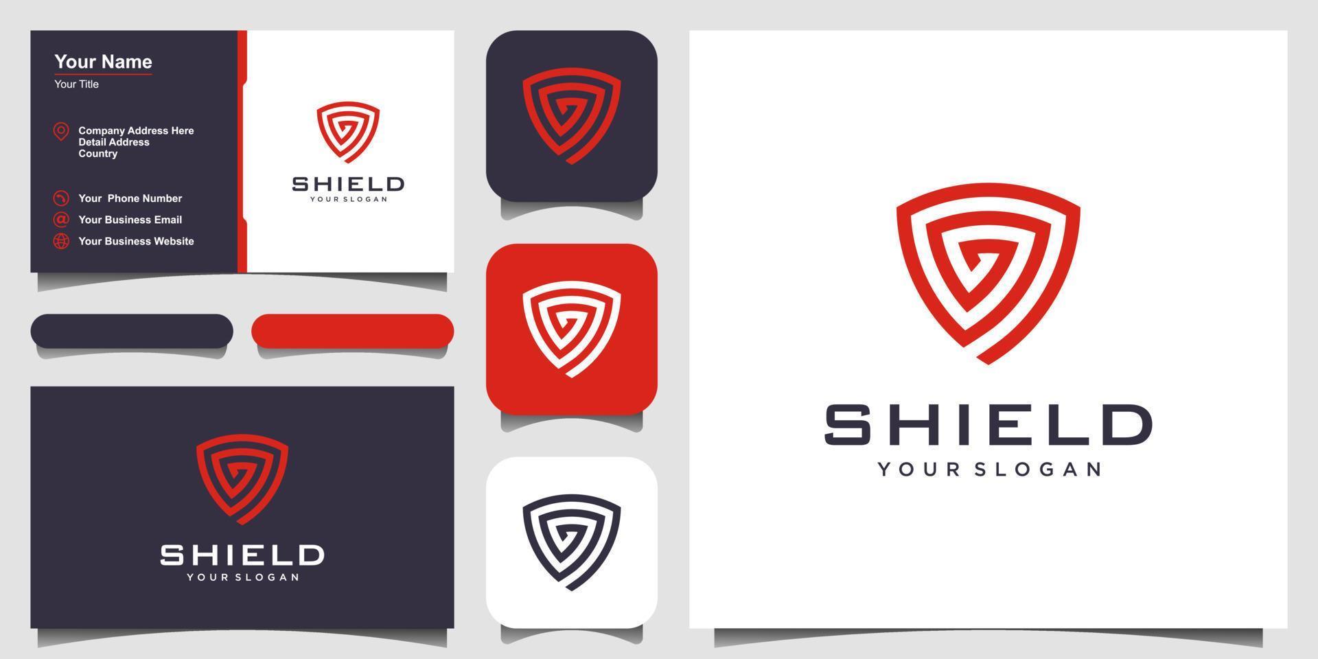 plantillas de diseño de logotipo de concepto de escudo creativo. icono y tarjeta de visita vector