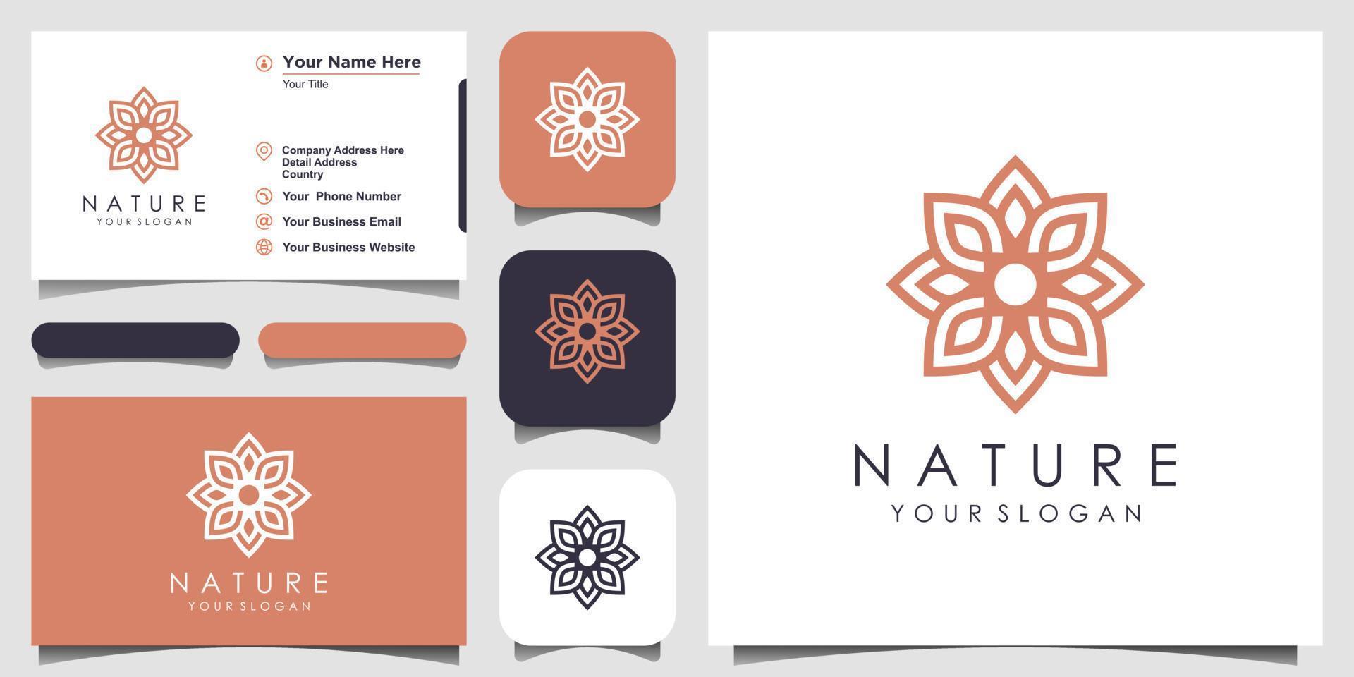 Creative elegant floral rose with leaf element logo design and business card. logo for beauty, Cosmetics, yoga and spa. vector