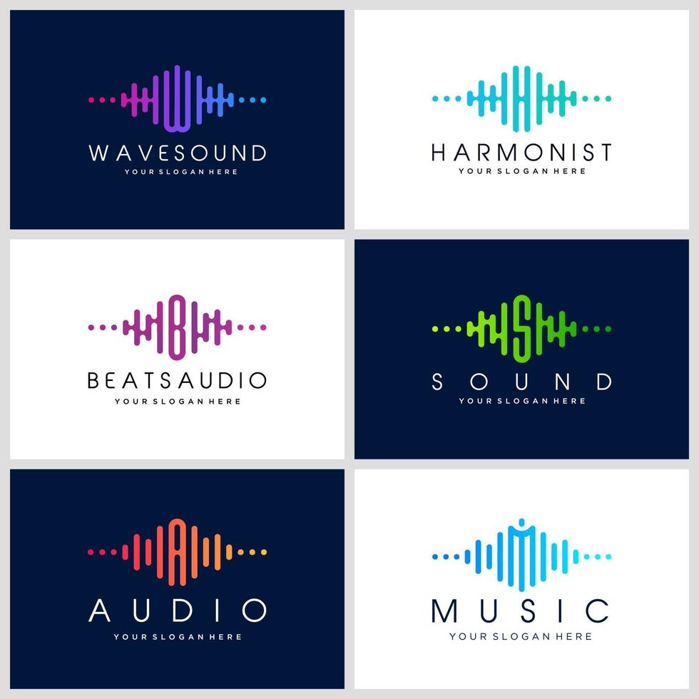 diseño de logotipo de pulso de símbolo. elemento reproductor de música. plantilla de logotipo música electrónica, sonido, ecualizador, tienda, dj, discoteca, discoteca. concepto de logotipo de onda de audio. vector