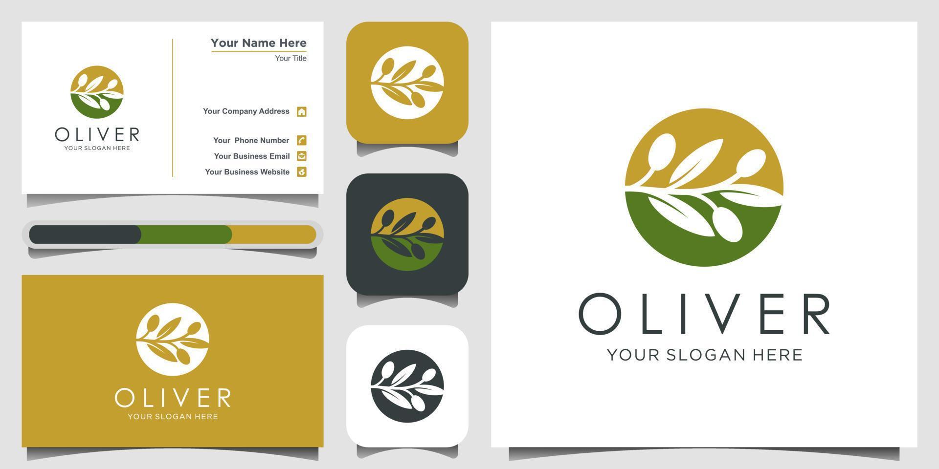 aceite de oliva con concepto de diseño de logotipo de espacio negativo. diseño de logotipo, icono y tarjeta de visita vector
